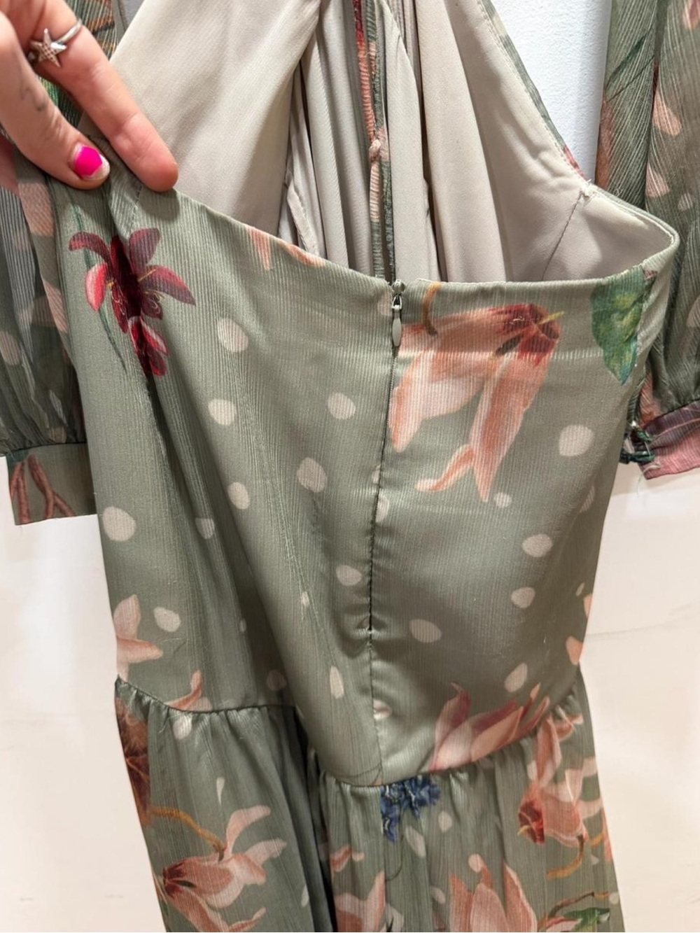 PatBO Sage Green Floral Deep-V Ruffle Maxi Dress - Picture 4 of 6